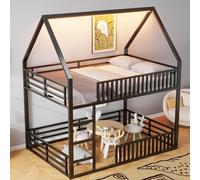 okwish: Cama individual de 140x200, ideal para estudiantes, con dos colchones y barandilla de seguridad tipo valla. Cama doble con forma de casa, con iluminación LED y escalera, color