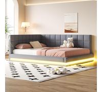 okwish Cama nido moderna de 160x200, cama de matrimonio, cama infantil con iluminación LED y conexión USB, colchón adicional sin colchón, con somier, color gris
