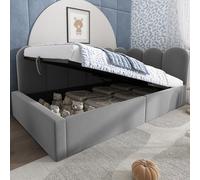 okwish Cama plegable con espacio de almacenamiento. Cama infantil de 90x190 cm, cama individual gris con espacio de almacenamiento hidráulico, cama juvenil y estructura. Cama de metal, cama convertibl
