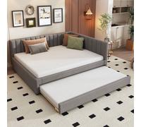 okwish: Cama plegable de 140x200 cm, camas para el día, camas tapizadas, cama infantil sin colchón, cama multifuncional, camas para invitados con somier, color gris
