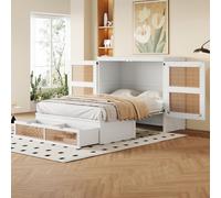 okwish: Cama plegable de 140x200 con estructura de cama, cama abatible de madera con cajones de almacenamiento, diseño compacto, color blanco (sin colchón)