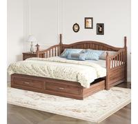 okwish, Cama plegable de 90/180x190 cm, Cama infantil, cama doble con cama extraíble, cama multifuncional con mucho espacio de almacenamiento y toma de corriente, sin colchón, color nogal