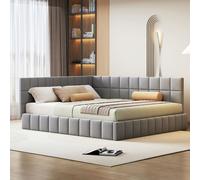 okwish. Cama tapizada. Sofá convertible de 160x200 cm. Cama infantil. Sin colchón. Cama multifuncional con somier de láminas, fabricada con un suave material de terciopelo. Color gris