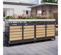 okwish: Contenedor de almacenamiento exterior, cubo de basura para jardín con maceta, armario de almacenamiento con cerradura y cuatro puertas, armario de jardín completamente metálico, diseño de made