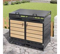 okwish: Contenedor de almacenamiento exterior, cubo de basura para jardín con tapa hidráulica, armario de almacenamiento con cerradura y puertas de doble hoja, diseño horizontal de aspecto madera, apt