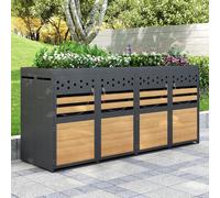 okwish, contenedor de basura con tapa vegetal, 4 unidades, capacidad de 120-240 litros, puertas de color antracita con diseño de madera, contenedor de residuos con tapa vegetal, gris y color natural