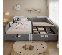 okwish: Dos camas individuales de 90x200 cm, con dos colchones incluidos. Cama tapizada combinada con espacio de almacenamiento. Se puede configurar con panel lateral a la izquierda o a la derecha. In