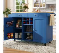 okwish: Isla de cocina, armario de cocina, armario de cocina multifuncional, aparador, carro de alimentos, armarios de almacenamiento, armario de almacenamiento con espacio interior, azul