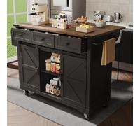 OKWISH: Isla de cocina con superficie de trabajo extensible, mueble de cocina con 2 puertas correderas, aparador con 3 cajones, carro de cocina con ruedas, color