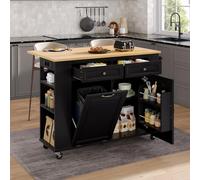 okwish Isla de cocina extensible, mueble de cocina, carro de servicio con ruedas y compartimento para basura, mueble de cocina con soporte para paños y cajón, color