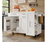 OKWISH - Isla de cocina multifuncional con encimera extensible, espacio de almacenamiento, color blanco