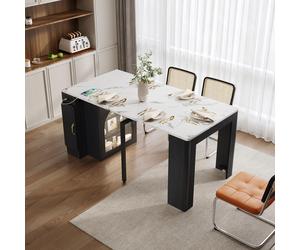 okwish: Isla de cocina plegable con tapa removible, carrito de cocina con ruedas ocultas y un cajón multifuncional, armario auxiliar con tres compartimentos, color