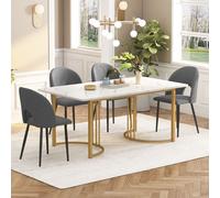 okwish, juego de comedor: mesa de comedor con 4 sillas grises, mesa de comedor con patas metálicas doradas (5 piezas)