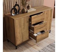 okwish Komoda de 120 x 40 x 76 cm, armario de almacenamiento, mueble de cocina con 6 cajones, armario decorativo para dormitorio y salón, color roble oscuro.
