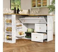 okwish: Mesa alta plegable con espacio de almacenamiento, armario de cocina con estante para aperitivos, armario de cocina telescópico, isla de cocina blanca