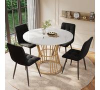 okwish, Mesa de comedor redonda, mesa de cocina con patas de metal, mesa para comedor y sala de estar, 100x100x75 cm, blanca/dorada
