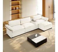 okwish: Módulo modular de sofá esquina con cama abatible para 3 personas, con carga inalámbrica y altavoces; sofá de sala con 2 portavasos e iluminación; cama abatible con otomana, color beige