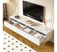 okwish: Mueble bajo blanco de 178 cm con 4 cajones, mueble de TV de madera con espacio de almacenamiento para el salón, mueble de cocina con aspecto de MDF y acrílico