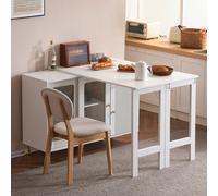 okwish: Mueble de cocina buffet moderno, blanco y creativo, con mesa plegable, patas de metal dorado, puertas correderas de vidrio, estantes ajustables y diseño multifuncional