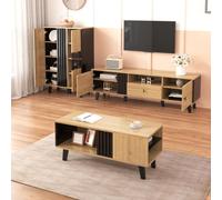 okwish, mueble de pared de 3 piezas para el salón, que incluye una mesa de centro, un mueble para la televisión y un mueble de cocina, con amplio espacio de almacenamiento, diseño moderno en color mad