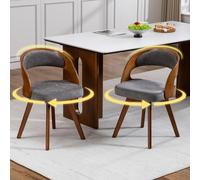 okwish: Silla de comedor de madera con función giratoria de 360°, silla de cocina con cojín de algodón y lino, asiento individual con respaldo curvo, color gris
