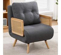 Okwish, silla plegable 3 en 1 con respaldo ajustable en cinco posiciones, silla tipo "poster" con reposabrazos de madera maciza, sillón reclinable en color gris, ideal para espacios pequeños