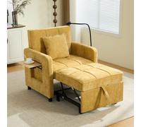 okwish Sillón reclinable de chenilla, 2 en 1, con respaldo ajustable en 5 posiciones, espacio de almacenamiento, bandeja y soporte para teléfono móvil, ideal para el salón, color amarillo mostaza
