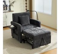okwish Sillón reclinable de chenilla, 2 en 1, con respaldo ajustable en 5 posiciones, espacio de almacenamiento, bandeja y soporte para teléfono móvil, ideal para el salón, color gris oscuro