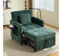 okwish Sillón reclinable de chenilla, 2 en 1, con respaldo ajustable en 5 posiciones, espacio de almacenamiento, bandeja y soporte para teléfono móvil, ideal para el salón, color verde