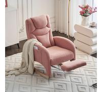 okwish: Sillón reclinable, sillón de relax, cama tapizada con reposapiés, para interiores, con respaldo alto, acolchado grueso, color rosa
