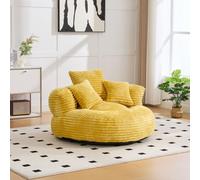 okwish: Sillones tipo saco clásicos. Sofá para juegos con respaldo envolvente y reposabrazos curvados. Sillón tapizado en lino con respaldo alto y 3 cojines. Color mostaza