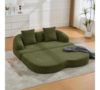 Okwish, sofá cama 2 en 1 con reposabrazos y dos cojines. Sofá clásico convertible en sofá cama doble. Fabricado en chenilla, color verde