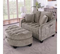 okwish, sofá cama 2 en 1. Sofá modular, sofá lounge con patas de plástico antideslizantes. Chaise longue, sillón de relax con taburete de almacenamiento. Color: marrón