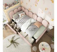 Okwish: sofá cama, cama tapizada de 90x200 cm, cama con espacio de almacenamiento, sofá cama con 2 cajones, cama infantil, cama para estudiantes (sin colchón) - color beige