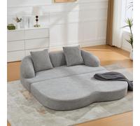 Okwish, sofá convertible 2 en 1 con dos cojines y reposabrazos, sofá clásico con mecanismo de apertura para cama doble, tejido de chenilla, sofá cama en color gris claro