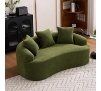 okwish: Sofá de dos plazas con forma curvada, con reposabrazos y cojines, sillón de relax para el salón, sin necesidad de montaje, tamaño compacto, color verde