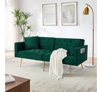 okwish: Sofá de terciopelo de dos plazas con 2 cojines incluidos, sofá reclinable con respaldo ajustable en 3 posiciones, sillón con bolsillo lateral, ideal para salones y apartamentos, color verde