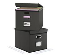 Okydoky 2 cajas de almacenamiento con tapa, caja colgante A4 de material de piel en elegante aspecto de piel, plegable, gris, adecuada para casa y oficina, cajas de archivos, caja para colgar (negro