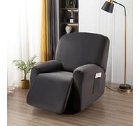OKYUK Funda de Sillón Relax, Alta Elasticidad para Sillón Relax Reclinable Funda Reclinable 4 Piezas con Bolsillos Laterales, Extraíbles y Lavables Fundas Protector(Gris Oscuro)