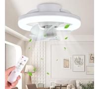 OKYUK Ventilador de techo, enchufe LED, ventilador de techo con lámpara, mando a distancia, silencioso, regulable, se puede girar 360 grados para salón, dormitorio, cocina