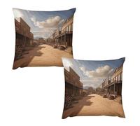 Old Wild West Cowboy Town - 2 fundas de cojín decorativas, bonitas fundas de almohada cuadradas de felpa suave, decoración de granja, almohadas para exteriores, para sofá, cama, sala de estar
