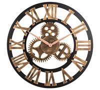 Oldtown Clocks Sin ruido silencioso engranaje reloj de pared 3d (retro rústico país decorativo arte de lujo grande de madera vintage para casa calentamiento regalo) 23 pulgadas Roman-anti-bronce