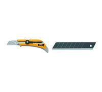 Olfa 100702 Cúter con cuchilla de 18 mm, bloqueo de rueda y canal extendido para cortar a través de diferentes grosores + 115201 Cuchilla cutter troceable Excel Black 100x18mm, Negro