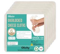 Olicity - Lote de 6 cheese cloth premium 50x50 cm | Tela para queso fina, no blanqueada con acabado overlock | Reutilizable para elaborar quesos, gelatinas y filtrar | Perfecta para colar y clarificar