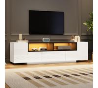 OLIVIBED Mueble de TV con 2 puertas, armario bajo con compartimento abierto y cajones, TV Board de 180 cm para televisores de hasta 75 pulgadas, armario de TV de alto brillo para salón, dormitorio