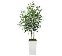 Olivo Artificial en Maceta Blanca Alta - Árbol Decorativo de Tela y Plástico con Copa Coronada, Tronco Único, Ideal para Interior, Sin Mantenimiento