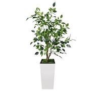 Olivo Artificial en Maceta Blanca Alta - Árbol Decorativo de Tela y Plástico con Copa Coronada, Tronco Único, Ideal para Interior, Sin Mantenimiento