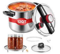 Olla a presión VEVOR de 11 litros, olla de vapor de acero inoxidable con vaporera y tapa de vidrio templado, con 3 niveles de presión para carne, frijoles, arroz, sopas y salsas. Olla a presión que al