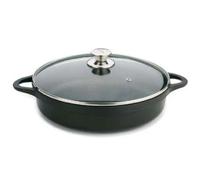 Olla Aluminio fundido 100% reciclado 24cm 0L cazuela baja VALIRA 4135/25 | Adecuado para Pasar del fuego al horno, CAZ. BAJA 24, IND+TAPA+ASAS+BOLSA, Black Medium