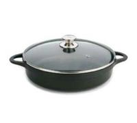Olla Aluminio fundido 32cm 2L Cazuela baja VALIRA 4137/25 | Adecuado para Fuego y horno, CAZ. BAJA 32, IND+TAPA+ASAS+BOLSA, Negro Medium